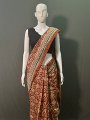 Kalamkari Hand Block Printed Chanderi Silk Saree