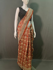 Kalamkari Hand Block Printed Chanderi Silk Saree