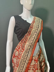 Kalamkari Hand Block Printed Chanderi Silk Saree