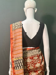 Kalamkari Hand Block Printed Chanderi Silk Saree