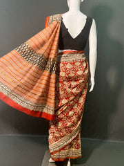 Kalamkari Hand Block Printed Chanderi Silk Saree