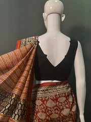 Kalamkari Hand Block Printed Chanderi Silk Saree