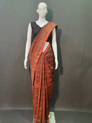 AJRAKH Hand Block Printed Chanderi Silk Saree