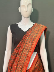 AJRAKH Hand Block Printed Chanderi Silk Saree