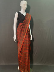 AJRAKH Hand Block Printed Chanderi Silk Saree