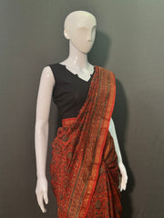 AJRAKH Hand Block Printed Chanderi Silk Saree