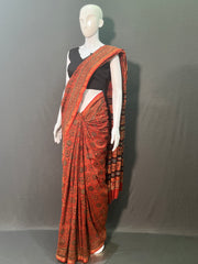 AJRAKH Hand Block Printed Chanderi Silk Saree