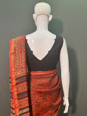 AJRAKH Hand Block Printed Chanderi Silk Saree