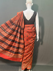 AJRAKH Hand Block Printed Chanderi Silk Saree