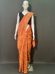 AJRAKH DABO Hand Block Printed Chanderi Silk Saree