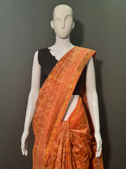 AJRAKH DABO Hand Block Printed Chanderi Silk Saree