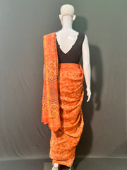 AJRAKH DABO Hand Block Printed Chanderi Silk Saree