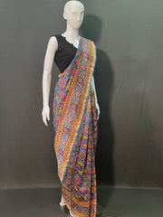 SANGANERI Hand Block Printed Chanderi Silk Saree