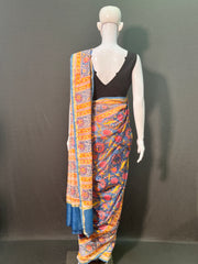 SANGANERI Hand Block Printed Chanderi Silk Saree