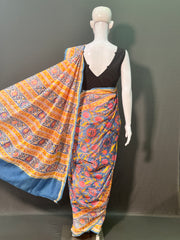 SANGANERI Hand Block Printed Chanderi Silk Saree