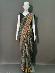 Hand Block Printed Maheshwari Silk Saree