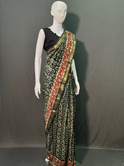 Hand Block Printed Maheshwari Silk Saree