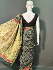 Hand Block Printed Maheshwari Silk Saree