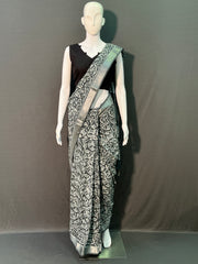 Hand Block Printed Cotton Linen Saree