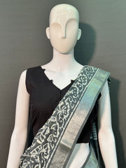 Hand Block Printed Cotton Linen Saree