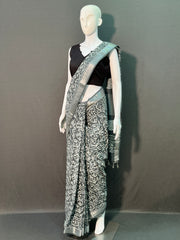 Hand Block Printed Cotton Linen Saree