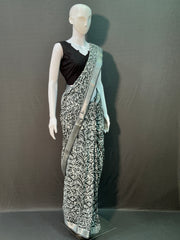 Hand Block Printed Cotton Linen Saree