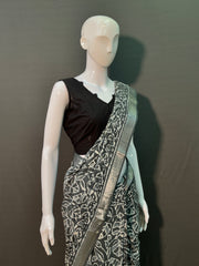 Hand Block Printed Cotton Linen Saree