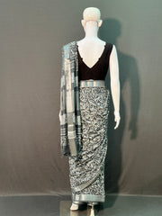 Hand Block Printed Cotton Linen Saree