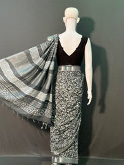 Hand Block Printed Cotton Linen Saree