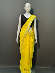 Hand Brush Painted Cotton Linen Saree