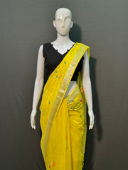 Hand Brush Painted Cotton Linen Saree