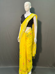 Hand Brush Painted Cotton Linen Saree