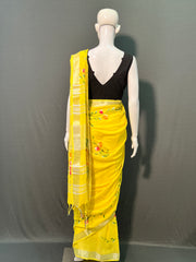 Hand Brush Painted Cotton Linen Saree