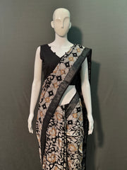 Batik Printed Cotton Linen Saree