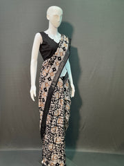 Batik Printed Cotton Linen Saree