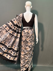 Batik Printed Cotton Linen Saree
