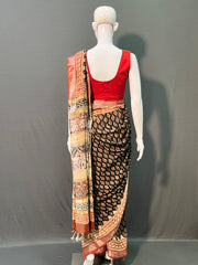Kalamkari Printed Cotton Linen Saree