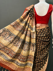 Kalamkari Printed Cotton Linen Saree