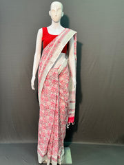 Hand Block Printed Cotton Linen Saree