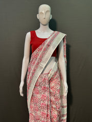 Hand Block Printed Cotton Linen Saree