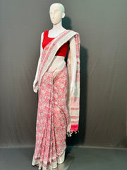 Hand Block Printed Cotton Linen Saree