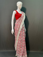 Hand Block Printed Cotton Linen Saree