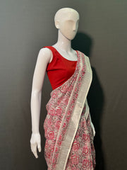 Hand Block Printed Cotton Linen Saree
