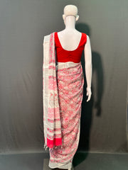 Hand Block Printed Cotton Linen Saree