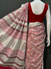 Hand Block Printed Cotton Linen Saree