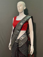 Hand Block Printed Cotton Linen Saree