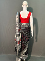 Hand Block Printed Cotton Linen Saree