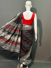 Hand Block Printed Cotton Linen Saree