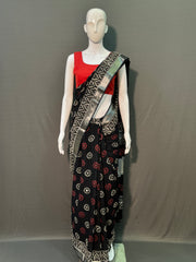 Hand Block Printed Cotton Linen Saree