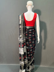 Hand Block Printed Cotton Linen Saree